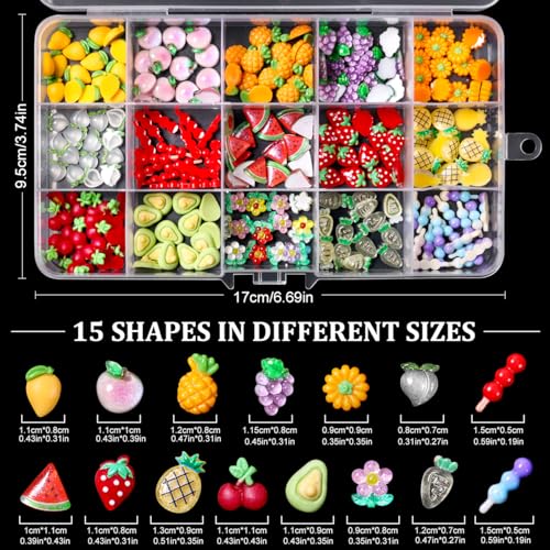 Major Dijit 3D Resin Fruit and Flower Nail Charms Assorted Set