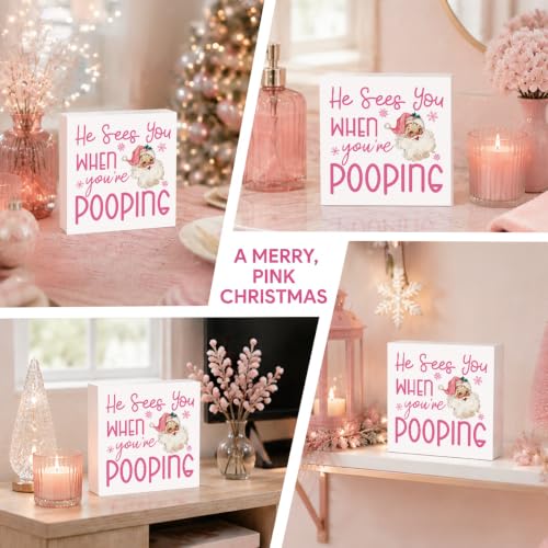 FXEFXE Christmas 8 Pink Wooden Sign Holiday Decor for Home & Office