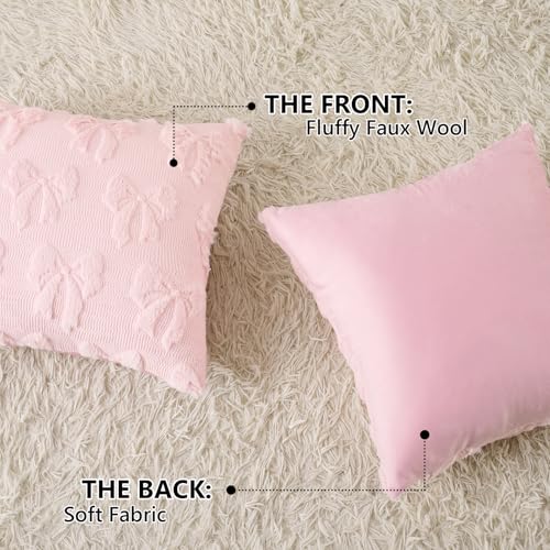 Cute Pink Bow Throw Pillow Covers Set of 2 - 18x18 Inch