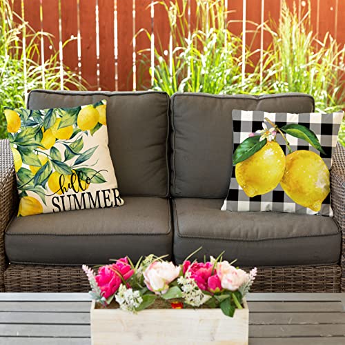 Lemon Watercolor Stripes Throw Pillow Covers Set of 4 - 18x18 Inch