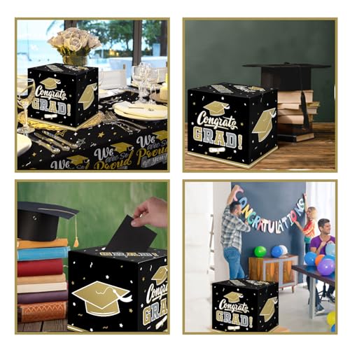 Gatherfun Black Gold Graduation Card Box - 2026 Party Supplies