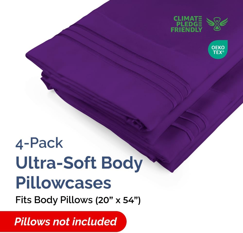 Skiennix Body Pillowcases Set of 4 | Soft 20x54 Long Pillow Covers for Comfortable Sleep - Purple