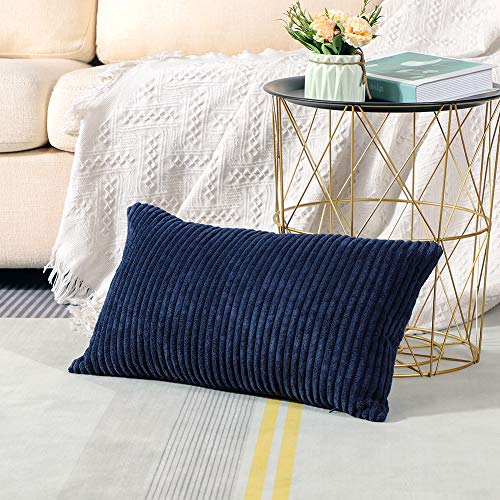 Artscope Navy Blue Corduroy Throw Pillow Cover 12x20 Inches