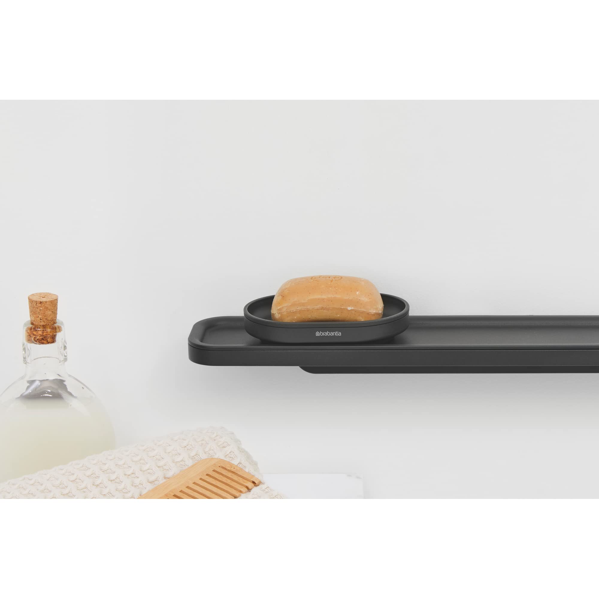 Brabantia Mindset Soap Dish (Mineral Infinite Gray) Anti-Rust Metal, Non-Slip Basin Soap Tray Holder for Bathroom, Shower, Kitchen Sink