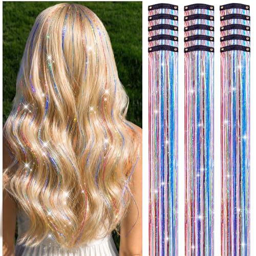 LORIEN Clip-In Hair Tinsel 14 Pcs 22 Inch Colorful Glitter Hair Extensions