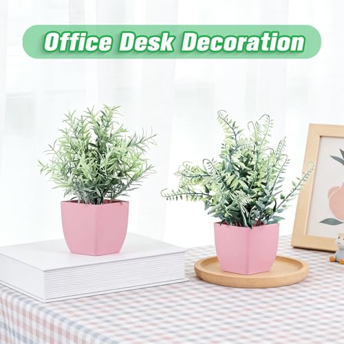4-Pack Mini Artificial Eucalyptus Plants in Pink Pots