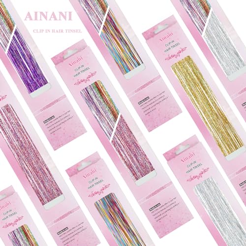Ainani Clip In Hair Tinsel 12 Pcs 20 Inch Glitter Fairy Hair Extensions