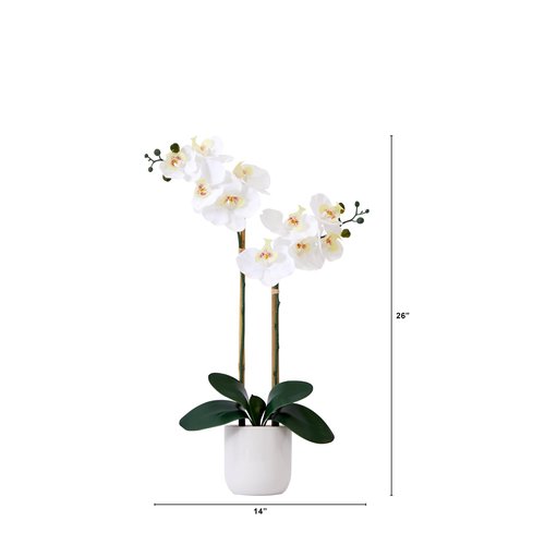 Nearly Natural 26in. Artificial Double Orchid Phalaenopsis with Decorative Vase (Real Touch)