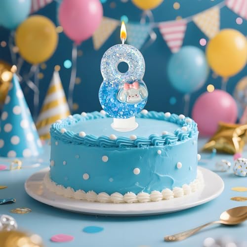 Zailo Blue Dog Birthday Candle with Sequin Base - Number 8