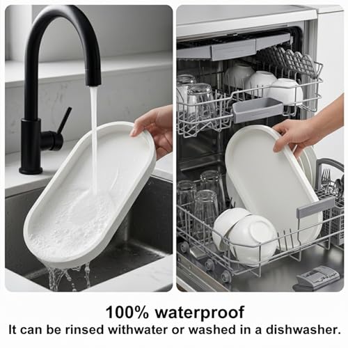 Silicone Bathroom Vanity Tray - Oval Sink Organizer for Soap & Accessories