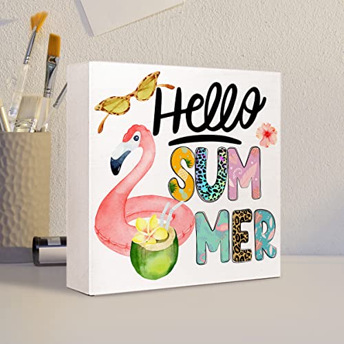 Hello Summer Wooden Box Decor - Motivational Desk Sign