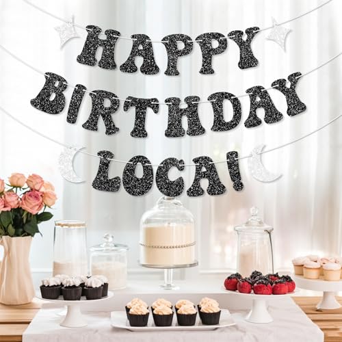 Happy Birthday Loca Banner - Black Glitter Vampire Party Decorations