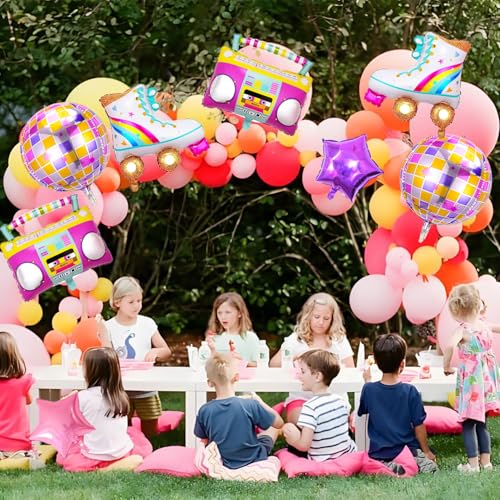 90s Retro Disco Balloons Set - Boombox & Roller Skate Decorations