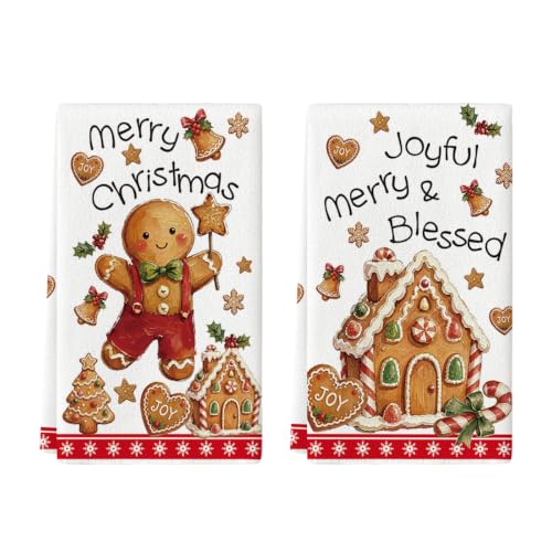 Gingerbread Candy Christmas Kitchen Towels Set of 2 - 18x26 Inch