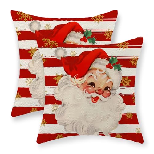 Christmas Pillow Covers 18x18 Set of 2 - Red Santa Claus Design