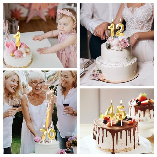 Gold 70th Birthday Candles | 3D Number Cake Topper for Celebrations