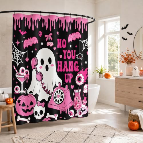 VISSTREE Halloween Pink Ghost Shower Curtain - Cute & Waterproof