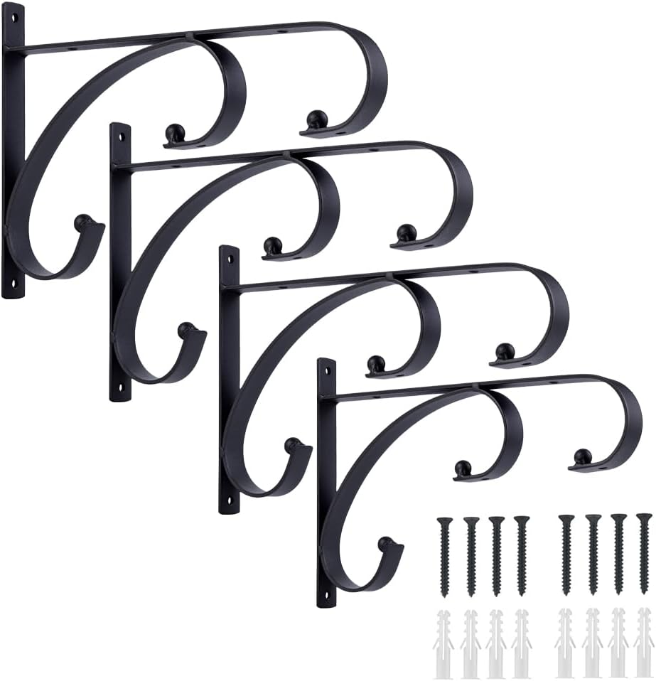 Skiennix 10-Inch Plant Hangers - Decorative Iron Hooks for Indoor/Outdoor Plants | 4-Pack