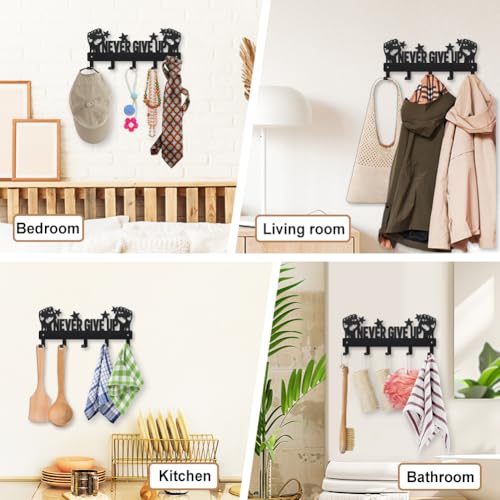 MAYJOYDIY Never Give Up Metal Key Holder for Wall with 5 Hooks