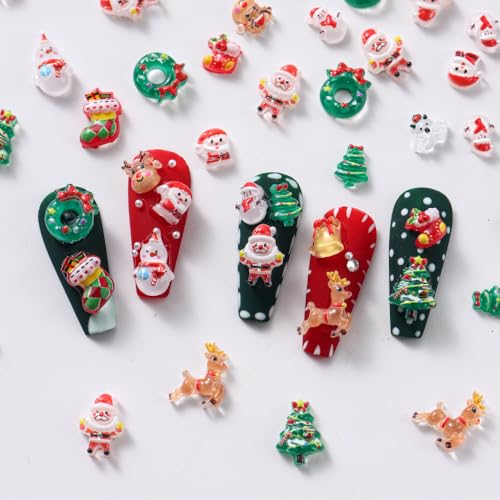 Christmas Nail Charms 3D Resin Snowman Santa Reindeer Gems