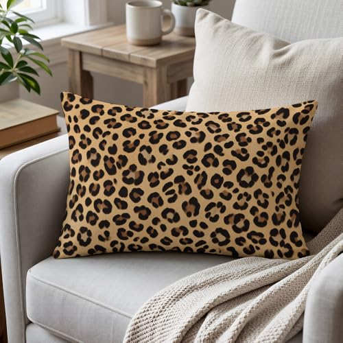 Neutral Animal Print Lumbar Pillow Cover - Cotton Linen 12x20 Inch