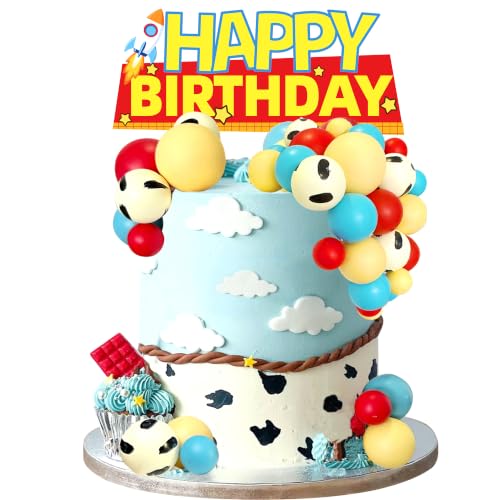 Cartoon Cowboy Cake Toppers - Blue & Orange Ball Decorations