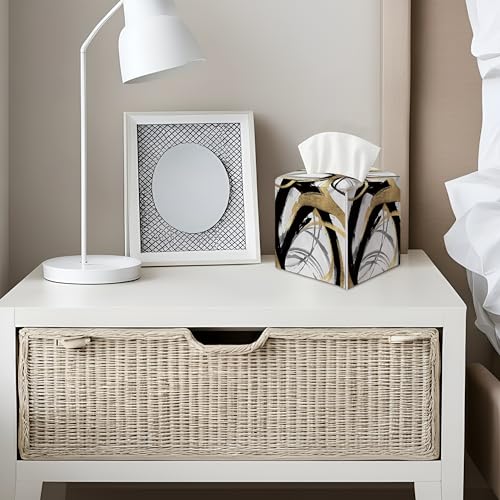 Abstract Square Faux Leather Tissue Box Cover - Black and Gold