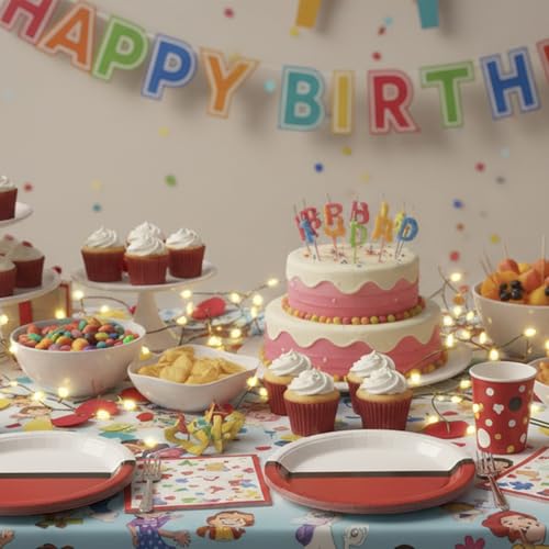 50 Pack Cartoon Animation 7-Inch Paper Plates for Kids' Parties