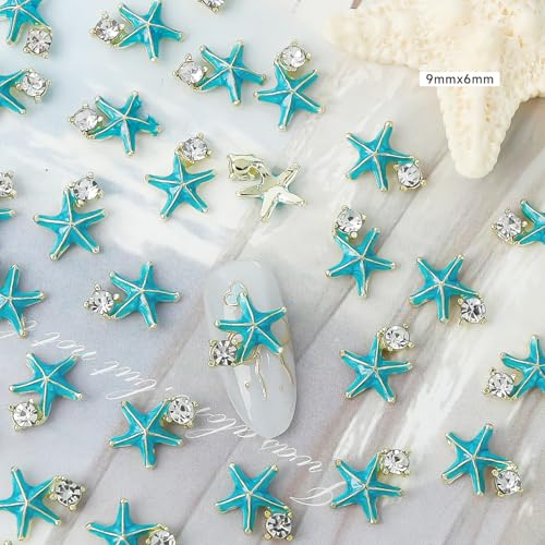 LYLYNB 3D Alloy Nail Charms Summer Starfish & Shells 20Pcs