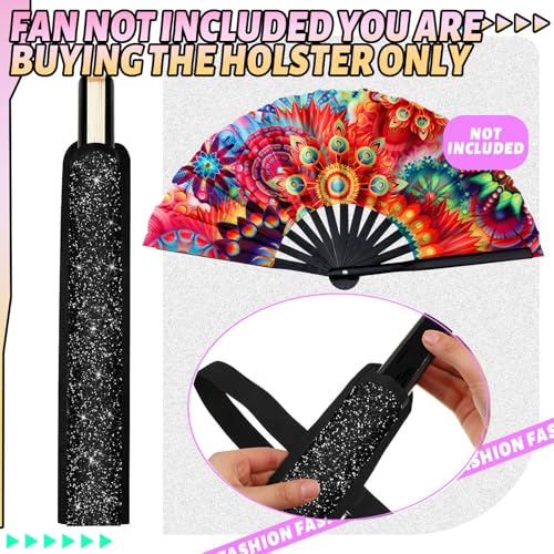 Black Bling Rave Fan Holster with Belt Holder for Festivals