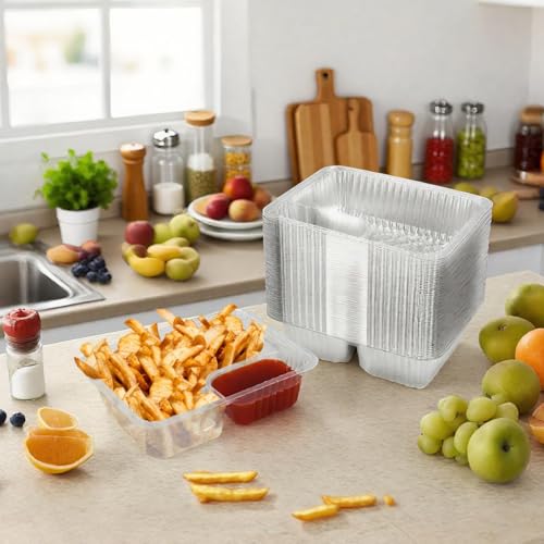 50 Pcs Disposable Nacho Trays with Dip Compartment - 12oz Plastic Serving Dish