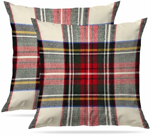 Red Black Plaid Pillow Covers 20x20 Inches Set of 2 Decorative Christmas Tartan Wool Pattern