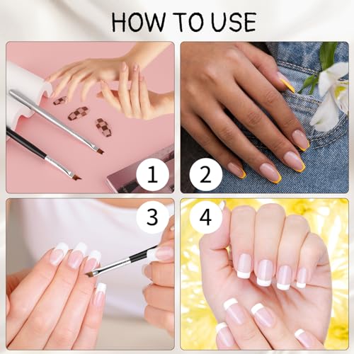 Trinkrittey French Tip Nail Brush Set - 6 Pcs Oblique & Moon Shape Manicure Brushes