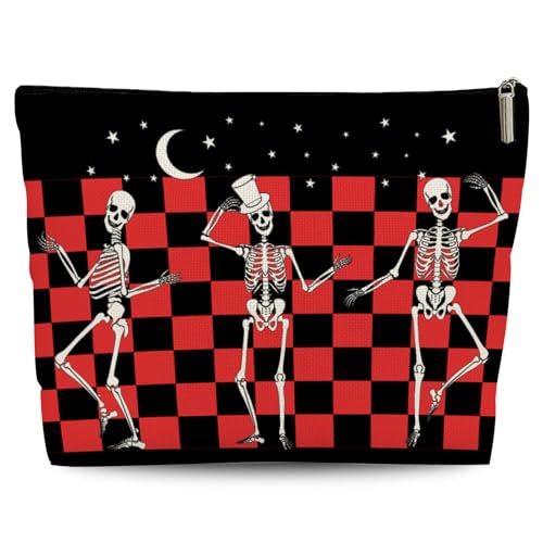 Gothic Skeleton Makeup Bag - Spooky Travel Toiletry Pouch for Women