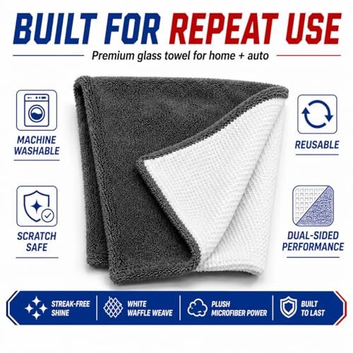 Cranees Fresh Hybrid Glass Microfiber Towel 16x16 - 1-Pack, Streak-Free & Lint-Free