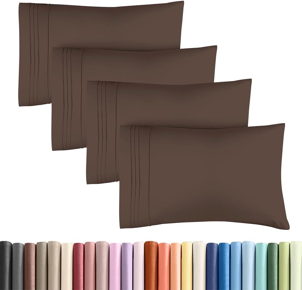 Skiennix Standard Pillow Cases Set of 4 - Ultra Soft Hotel Quality Covers - Machine Washable Brown