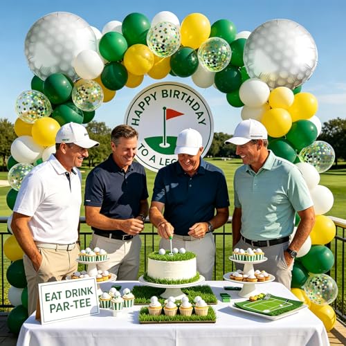 Golf Party Balloon Set - 12 Inch Green & Yellow Latex + 18 Inch Foil