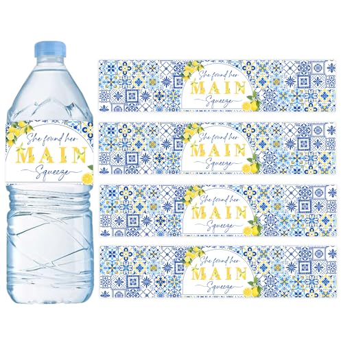 Blue Tile Lemon Theme Water Bottle Wraps - 52PCS for Parties
