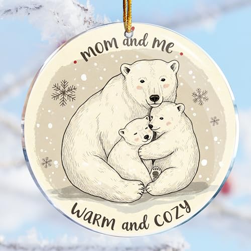 Mom and Me Polar Bear Christmas Ornament - 3.6 in Acrylic Holiday Decor