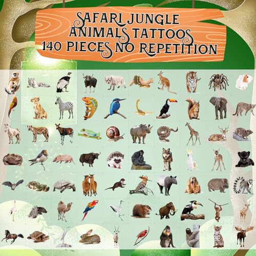 Fancy Land Jungle Animal Temporary Tattoos - 140 Safari Stickers for Party Favors
