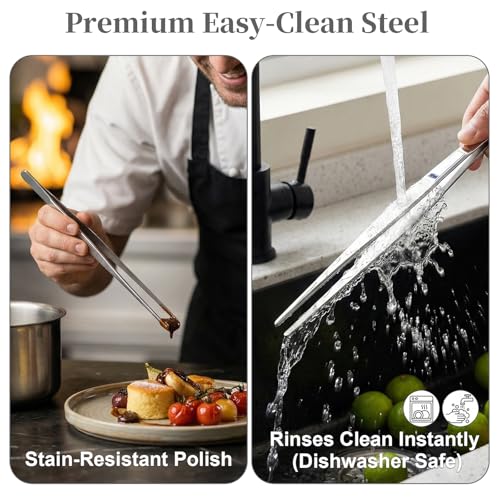 12-Inch Stainless Steel Kitchen Tongs & Tweezers for Grilling