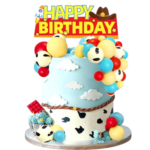 Cartoon Cowboy Cake Toppers - Blue & Orange Ball Decorations