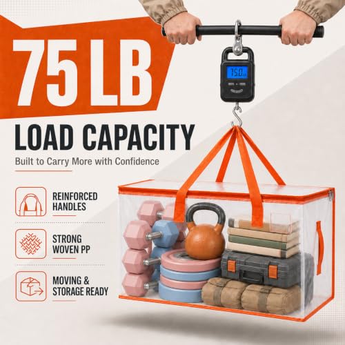 KYODOLED 2-Pack Clear & Orange Heavy Duty Large Moving Bags, 48 Gal Storage Totes