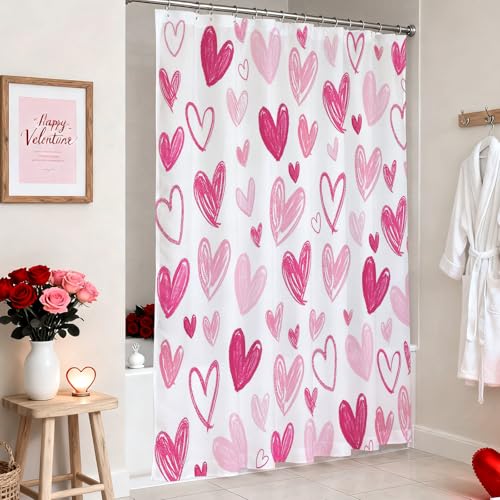 Mocsicka Pink Heart Shower Curtain - 71x71 Inch Romantic Valentine Decor