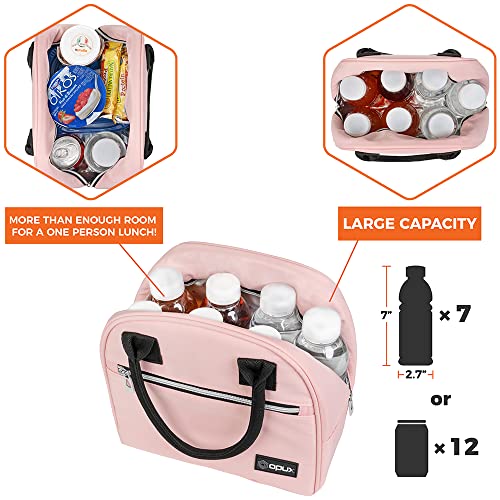 OPUX Insulated Lunch Bag Tote for Women and Kids, 12-Can Cooler, Light Pink