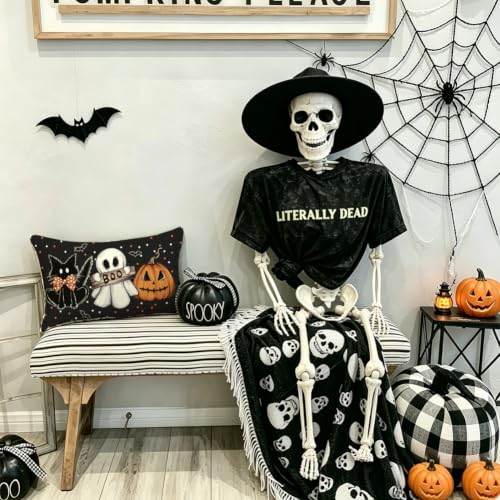 RABUSOFA Waterproof Halloween Ghost Lumbar Pillow Cover 12x20 Inch Black