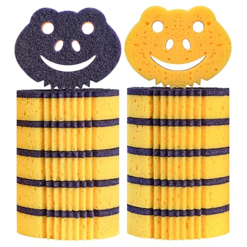 SmilePowo 12-Pack Dual-Sided Frog Cleaning Sponges - Pink Scouring Pads