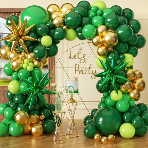 Green and Gold Balloon Arch Kit – 51pcs Balloons with Stars