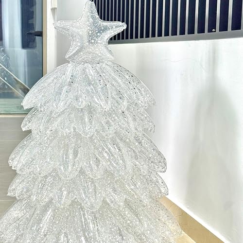 Uosrua 4D Iridescent Christmas Tree Foil Balloon, Self-Standing Xmas Decor