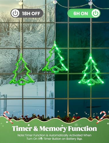Christmas Tree Window Lights - Green, 30 LEDs with 8 Modes & Timer